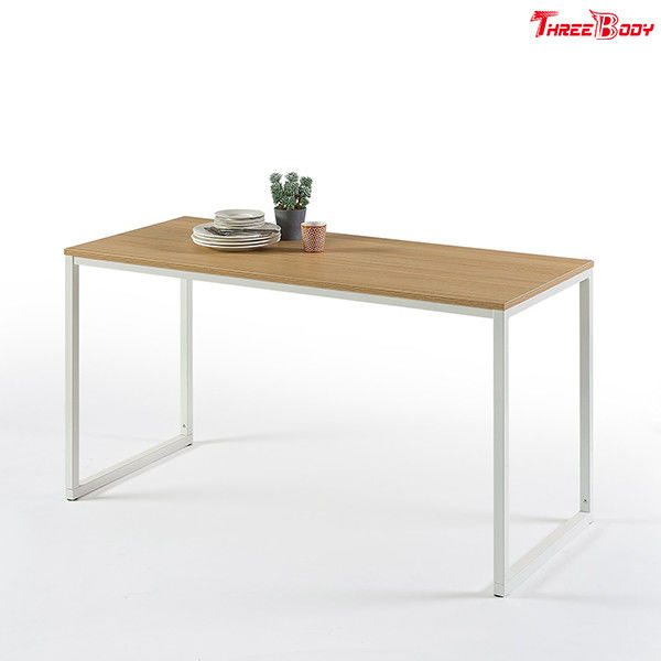White Modern Office Furniture Desk , Rectangular Modern Wood Desk Sturdy Steel Frame