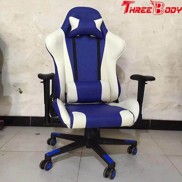 Video Game High Back Gaming Chair White And Blue 350lbs Large Load Capacity