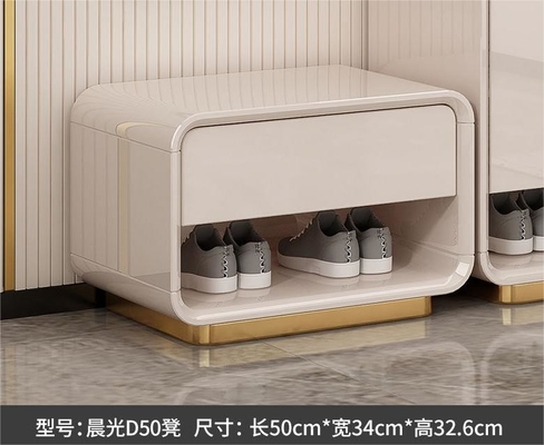 Piano paint entrance door shoe cabinet with shoe changing stool, four doors and four drawers shoe cabinet storage