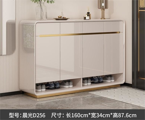 Piano paint entrance door shoe cabinet with shoe changing stool, four doors and four drawers shoe cabinet storage