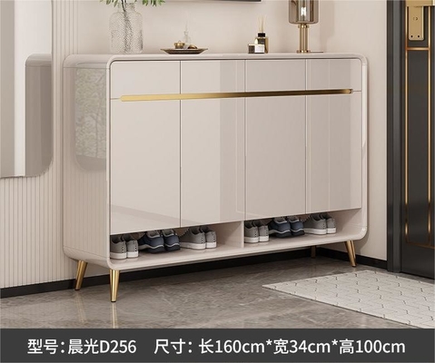Piano paint entrance door shoe cabinet with shoe changing stool, four doors and four drawers shoe cabinet storage