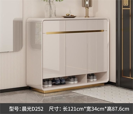 Piano paint entrance door shoe cabinet with shoe changing stool, four doors and four drawers shoe cabinet storage