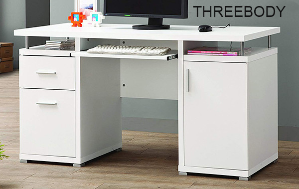 Hollow Board Modern Computer Desk , Contemporary Computer Desk With 2 Drawers And Cabinet